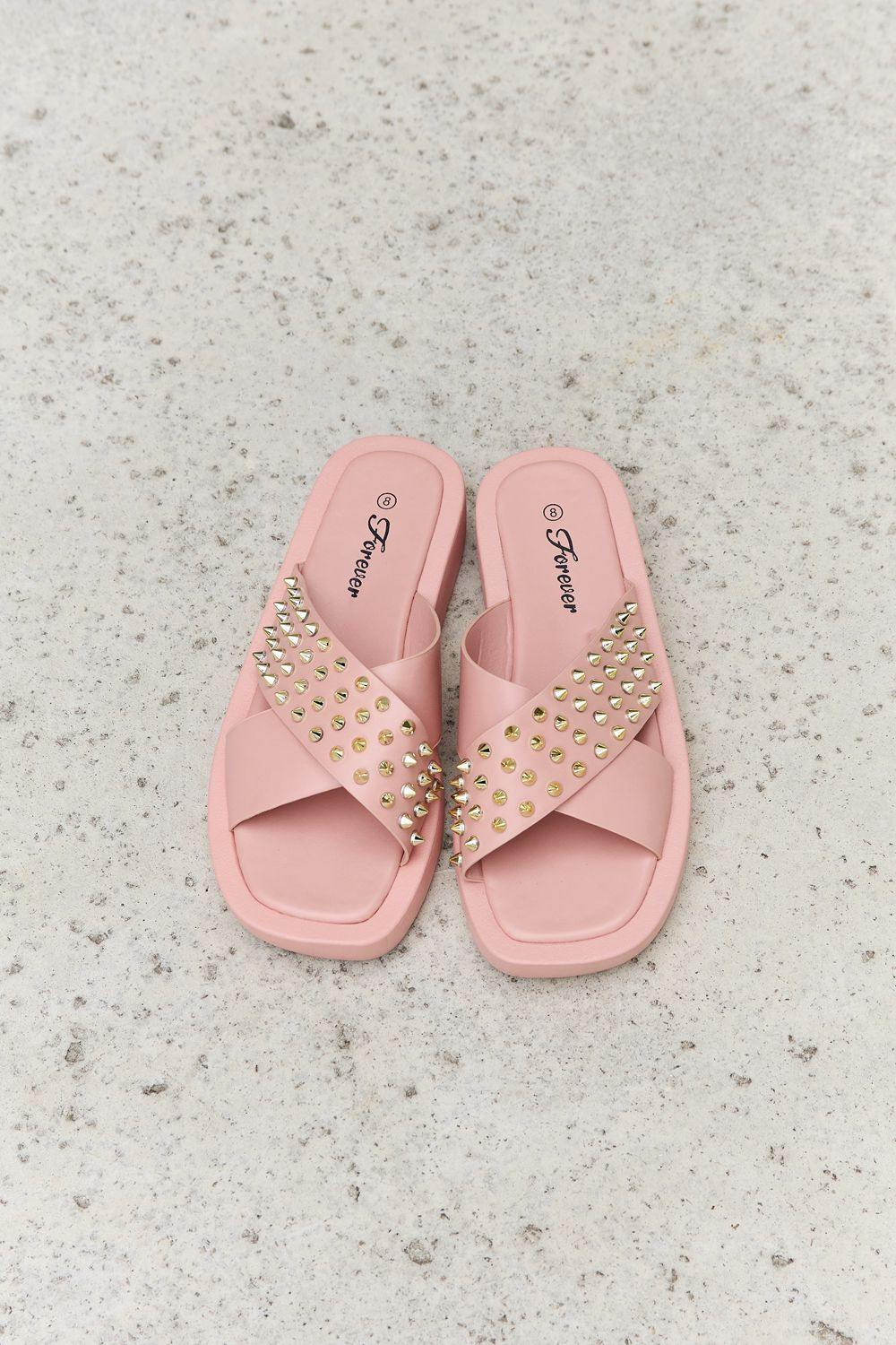 Forever Link Studded Cross Strap Sandals in Blush - Trendsi