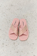 Forever Link Studded Cross Strap Sandals in Blush - Trendsi