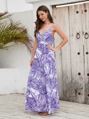 Printed Surplice Spaghetti Strap Dress - Trendsi