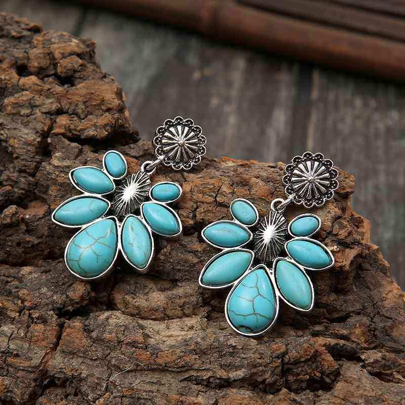 Artificial Turquoise Flower Earrings - Trendsi - Flyclothing LLC