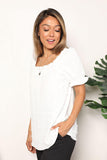 Double Take Swiss Dot Puff Sleeve Square Neck Blouse - Trendsi