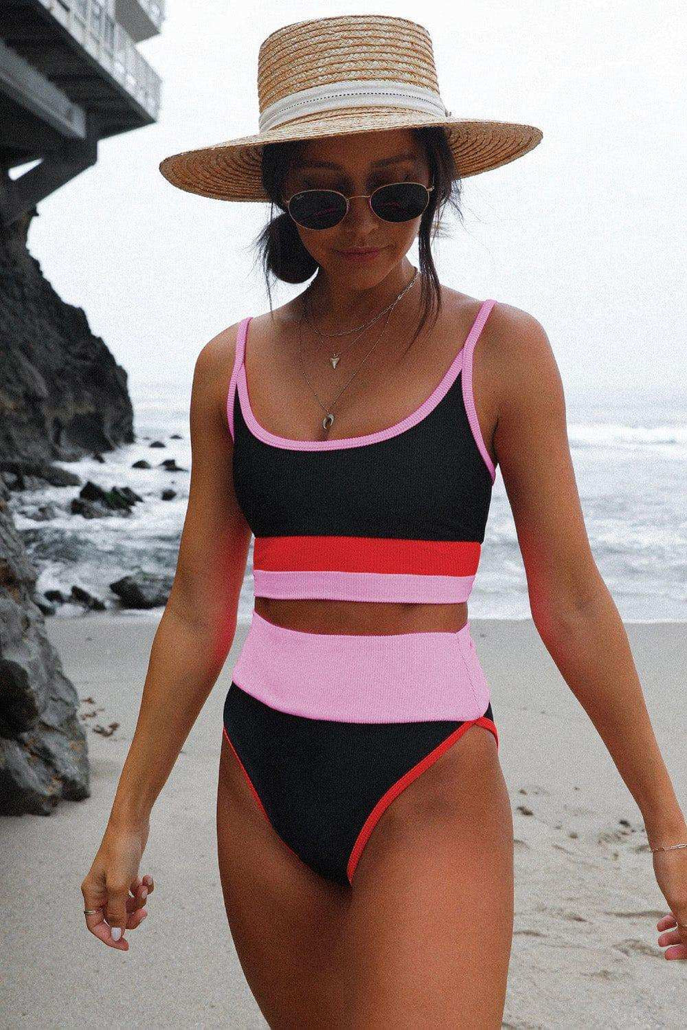 Color Block Spaghetti Strap Two-Piece Swim Set - Trendsi - Flyclothing LLC