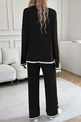 Contrast Trim Round Neck Top and Pants Set - Trendsi - Flyclothing LLC