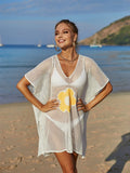 Openwork Flower V-Neck Short Sleeve Cover Up - Trendsi