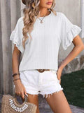 Ruffled Round Neck Short Sleeve Blouse - Trendsi - Flyclothing LLC