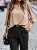 Round Neck Lantern Sleeve Blouse - Trendsi - Flyclothing LLC