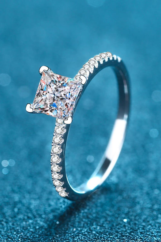 Rhodium-Plated 2 Carat Moissanite Four-Prong Ring - Trendsi