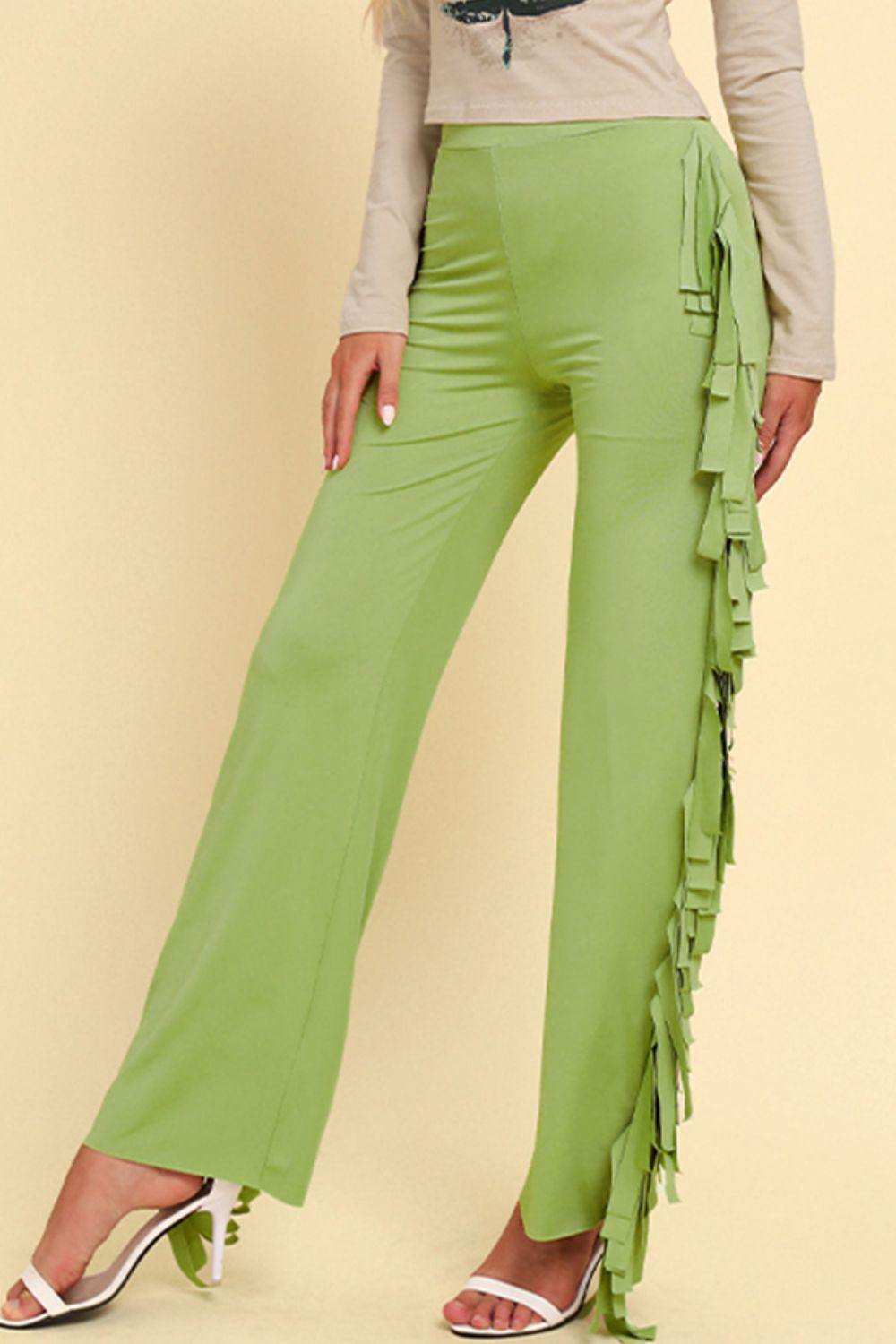 Fringe Trim Wide Leg Pants - Trendsi - Flyclothing LLC
