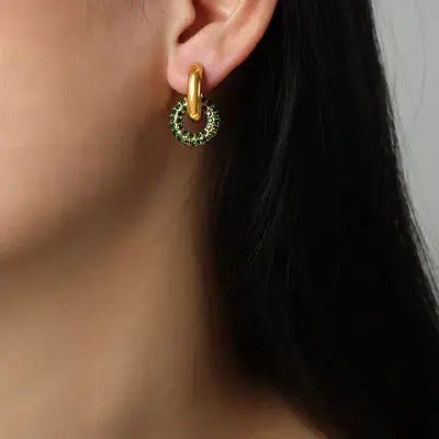 Titanium Steel Inlaid Zircon Double-Hoop Earrings - Trendsi - Flyclothing LLC