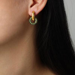 Titanium Steel Inlaid Zircon Double-Hoop Earrings - Trendsi