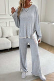 Contrast Trim Round Neck Top and Pants Set - Trendsi - Flyclothing LLC