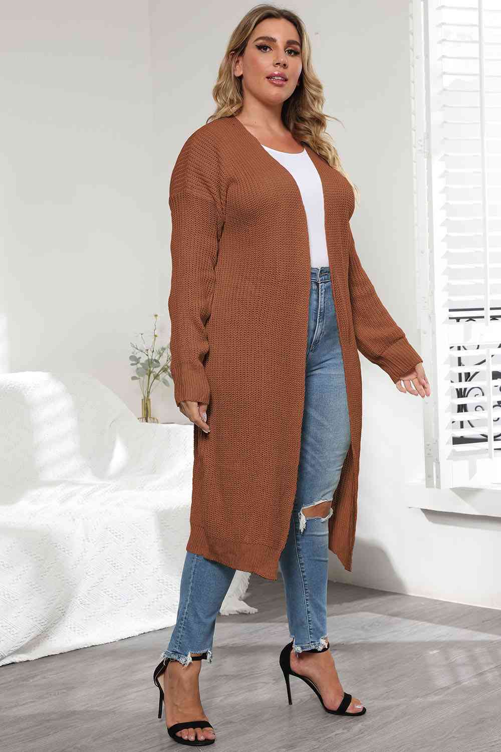 Plus Size Open Front Long Sleeve Cardigan - Trendsi - Flyclothing LLC