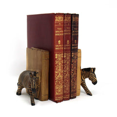 Carved Wood Zebra Book Ends, Set of 2 - Jedando
