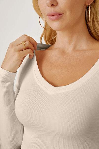 Round Neck Long Sleeve Cropped T-Shirt - Trendsi - Flyclothing LLC