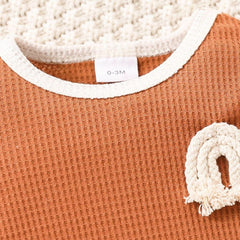 Baby Contrast Trim Waffle-Knit Long Sleeve Bodysuit - Flyclothing LLC