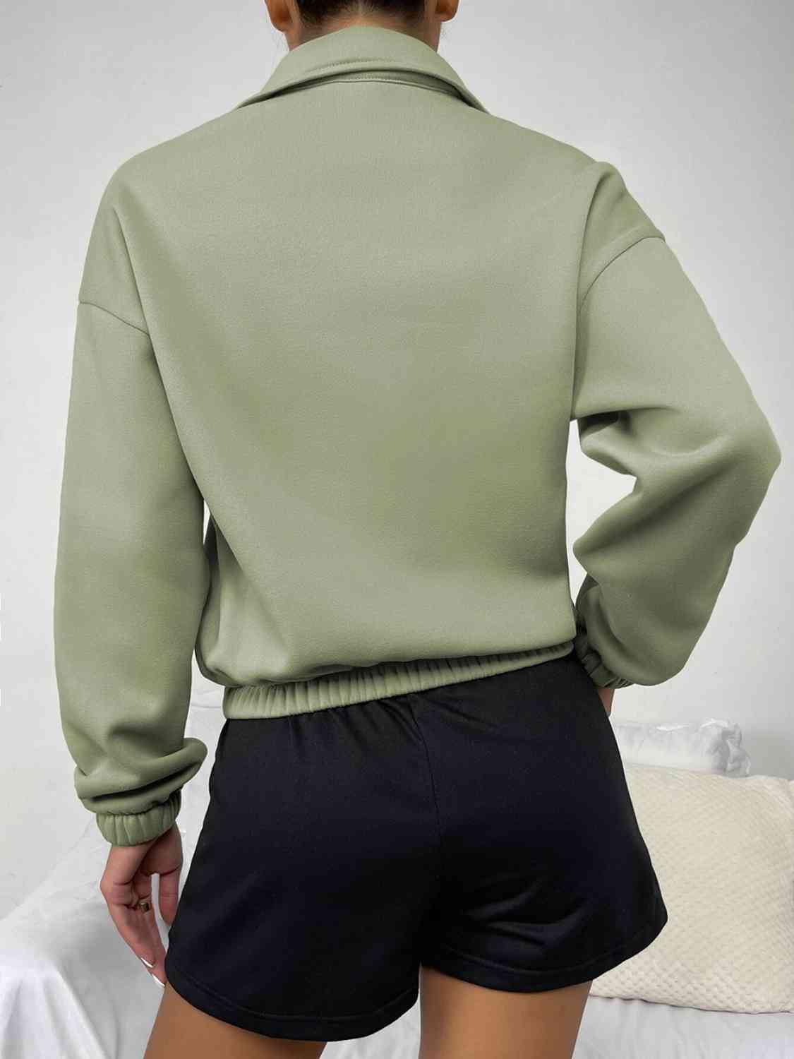 Half-Zip Dropped Shoulder Sweatshirt - Trendsi