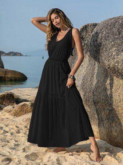 V-Neck Tie Shoulder Crochet Maxi Dress - Trendsi - Flyclothing LLC