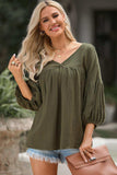Dropped Shoulder V-Neck Blouse - Trendsi - Flyclothing LLC