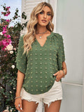 Swiss Dot Notched Neck Flare Sleeve Blouse - Trendsi - Flyclothing LLC