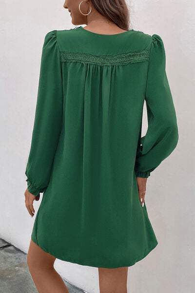 Ruched V-Neck Flounce Sleeve Dress - Trendsi - Flyclothing LLC