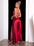 Spaghetti Strap Lace-Up Back Split Dress - Trendsi