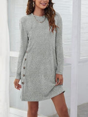 Decorative Button Round Neck Dress - Trendsi