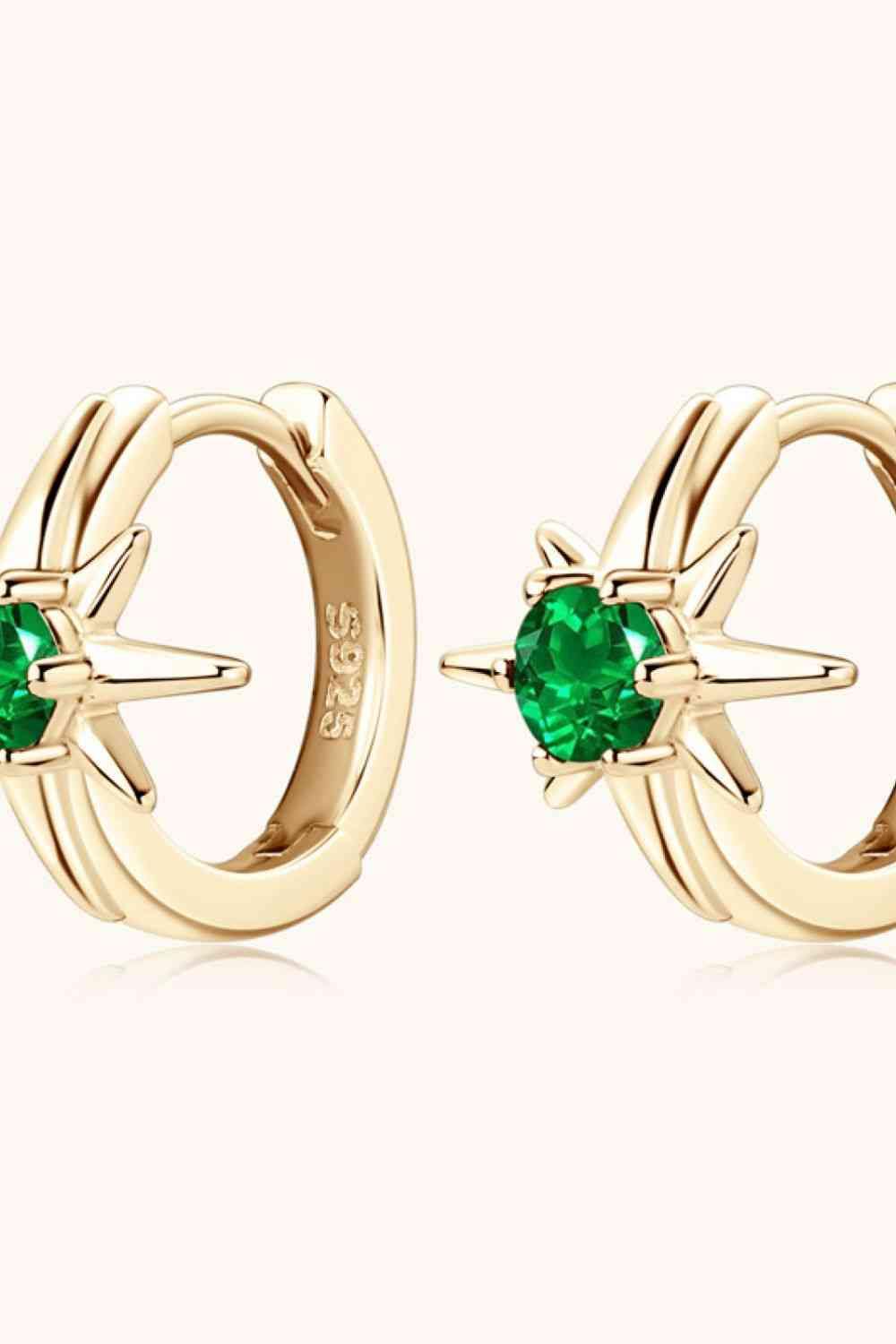Lab-Grown Emerald Huggie Earrings - Trendsi
