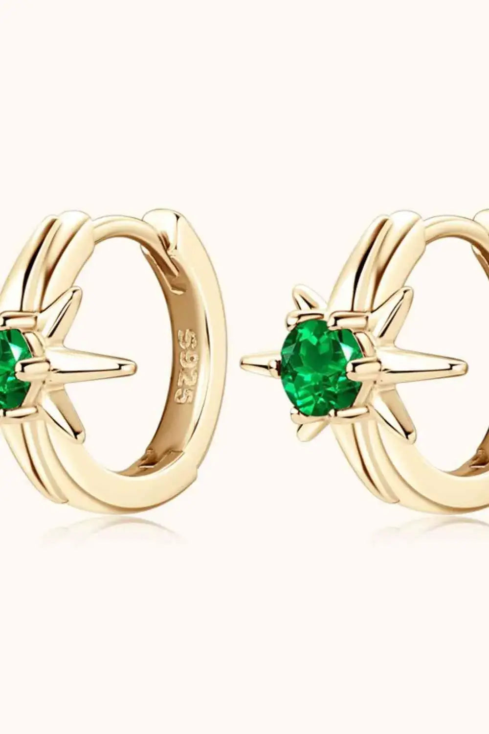 Lab-Grown Emerald Huggie Earrings - Trendsi - Flyclothing LLC