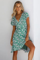 Floral Surplice Neck Flutter Sleeve Dress - Trendsi - Flyclothing LLC