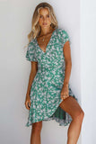 Floral Surplice Neck Flutter Sleeve Dress - Trendsi - Flyclothing LLC