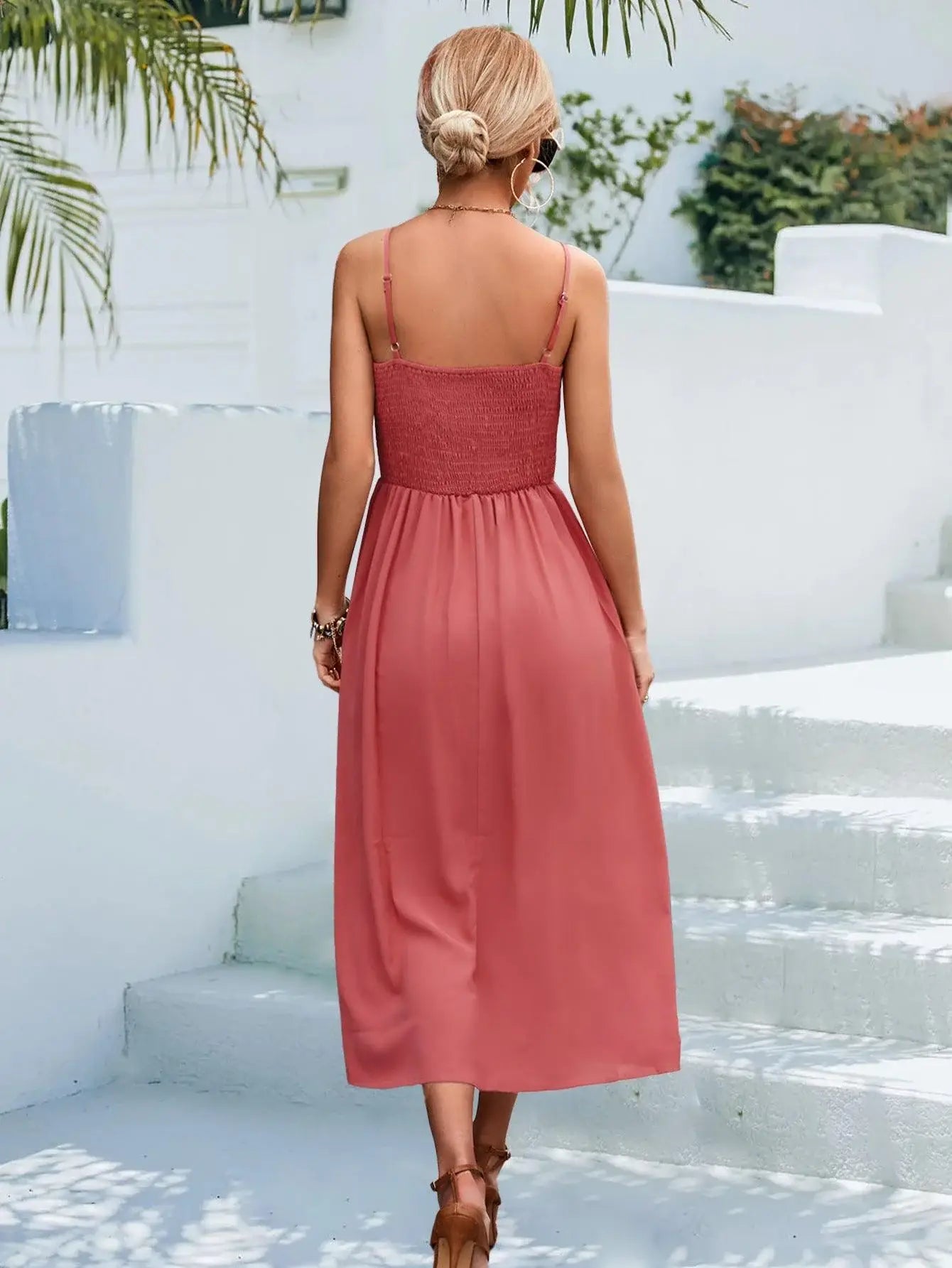 Decorative Button Spaghetti Strap Midi Dress - Trendsi - Flyclothing LLC