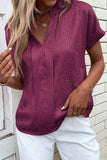 Notched Short Sleeve Blouse - Trendsi - Flyclothing LLC