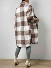 Plaid Collared Neck Button Down Coat - Trendsi