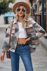 Printed Collared Neck Jacket - Trendsi