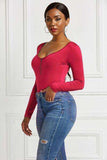 Half Zip Scoop Neck Long Sleeve Bodysuit - Trendsi - Flyclothing LLC