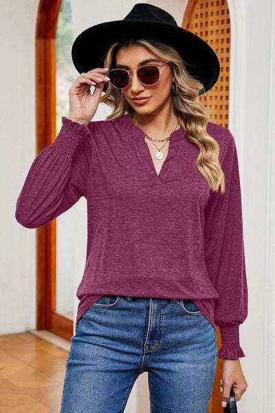 Notched Lantern Sleeve T-Shirt - Trendsi - Flyclothing LLC