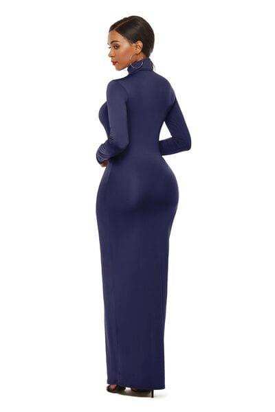 Mock Neck Long Sleeve Maxi Slim Dress - Trendsi - Flyclothing LLC