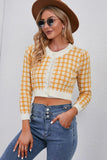 Plaid Buttoned Cropped Cardigan - Trendsi
