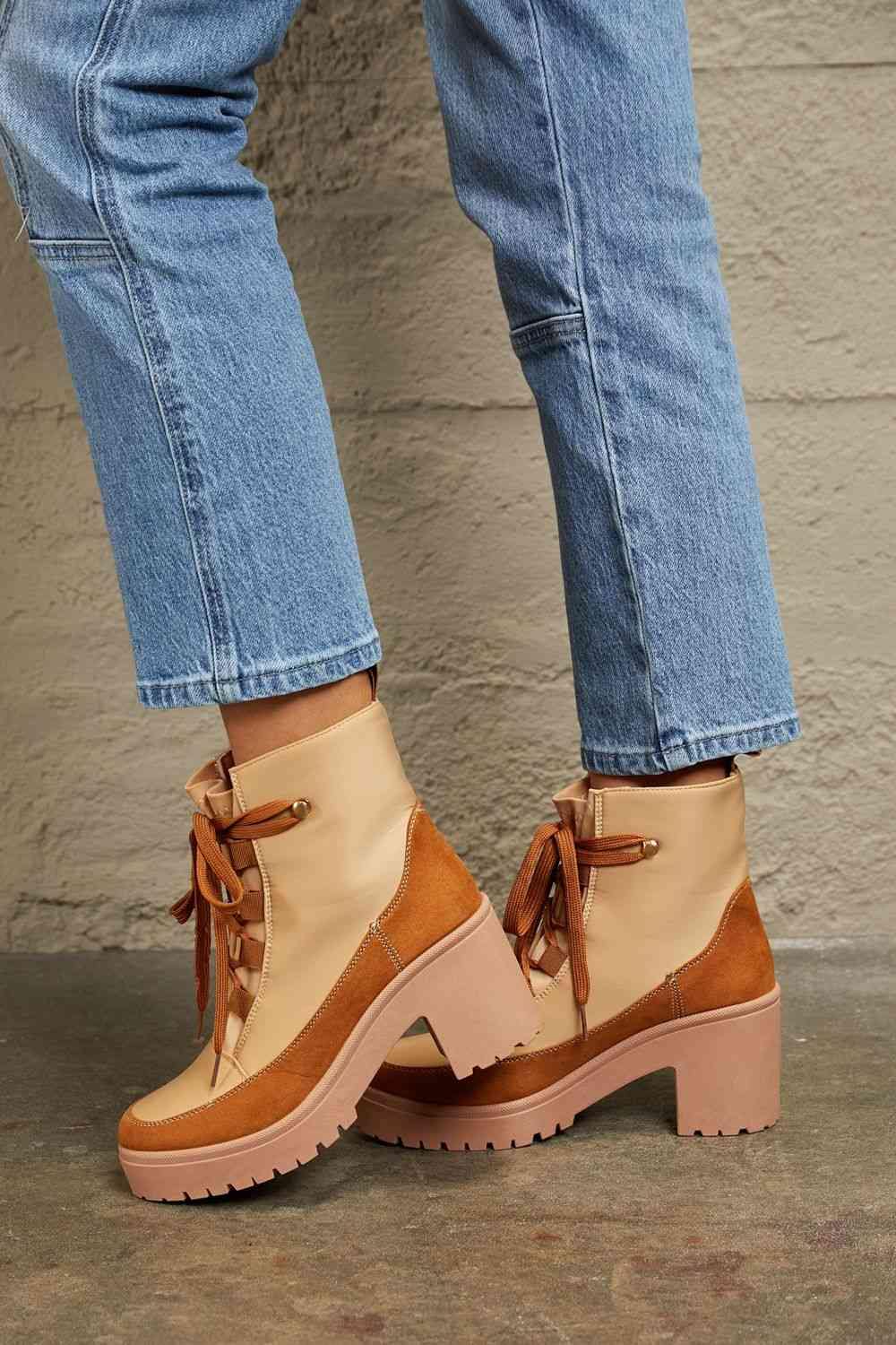 East Lion Corp Lace Up Lug Booties - Trendsi