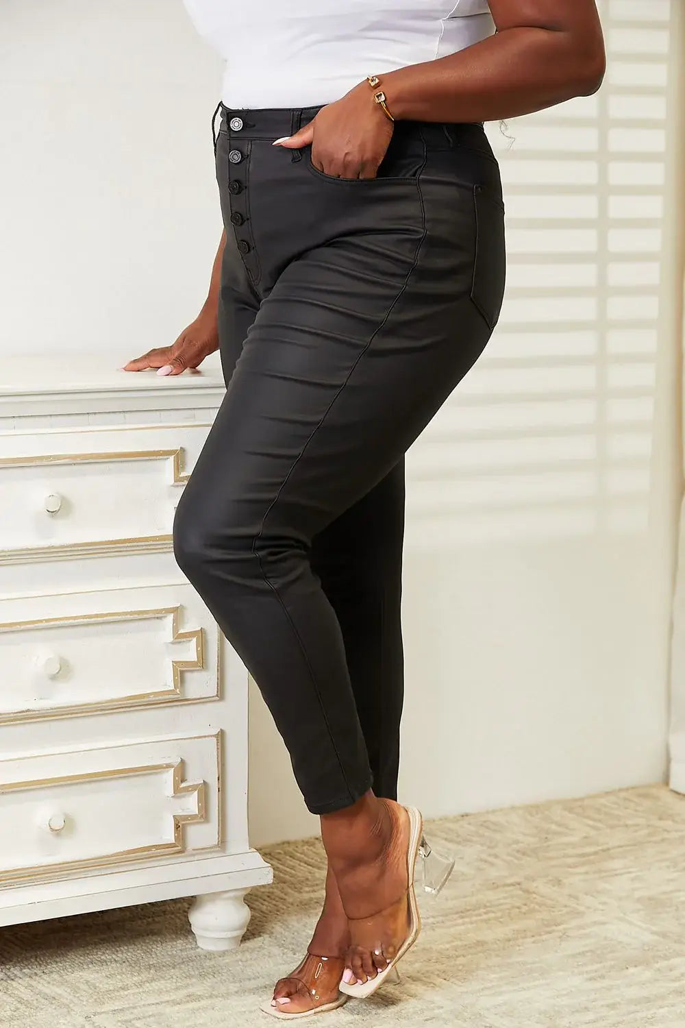 Kancan Full Size High Rise Black Coated Ankle Skinny Jeans - Trendsi - Flyclothing LLC