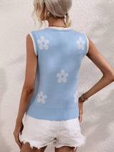 Floral Contrast Ribbed Trim Sweater Vest - Trendsi - Flyclothing LLC