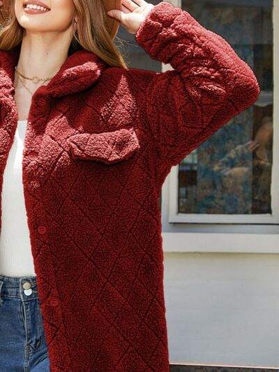 Texture Button Up Dropped Shoulder Coat - Trendsi - Flyclothing LLC