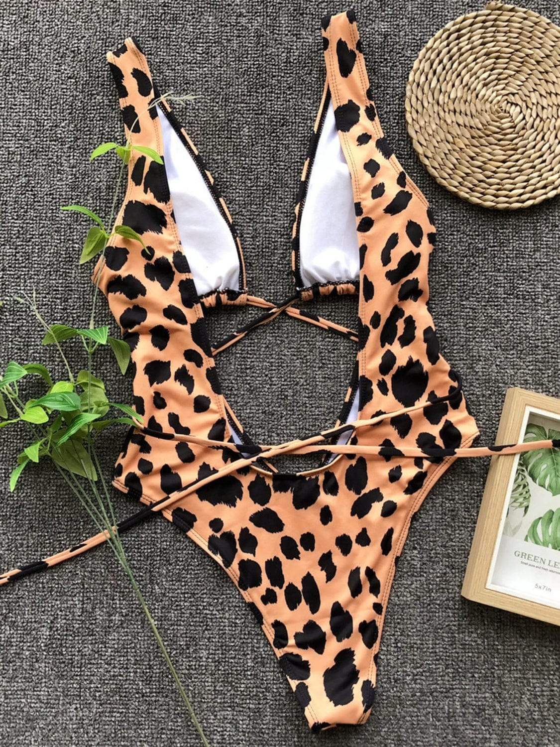 Lace-Up Backless Plunge One-Piece Swimwear - Trendsi - Flyclothing LLC