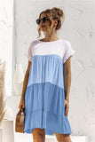 Color Block Round Neck Ruffle Hem Dress - Trendsi