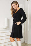 Double Take Scoop Neck Empire Waist Long Sleeve Dress - Trendsi - Flyclothing LLC