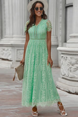 Scalloped Trim Lace Plunge Dress - Trendsi - Flyclothing LLC
