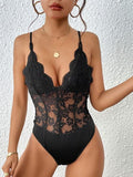 Lace V-Neck Spaghetti Strap Bodysuit - Trendsi