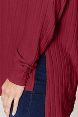 Basic Bae Full Size Ribbed Round Neck Slit T-Shirt - Trendsi - Flyclothing LLC
