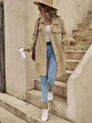 Collared Button Down Coat - Trendsi