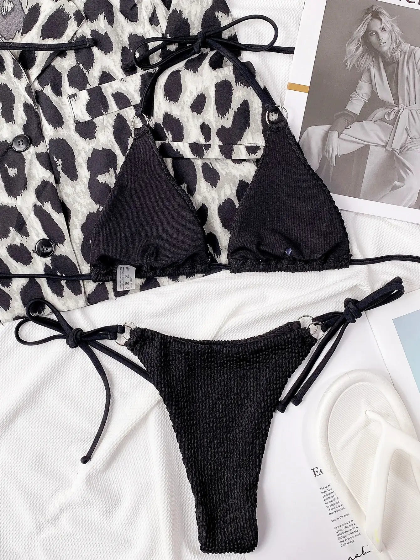Textured Halter Neck Tie Side Bikini Set - Trendsi - Flyclothing LLC